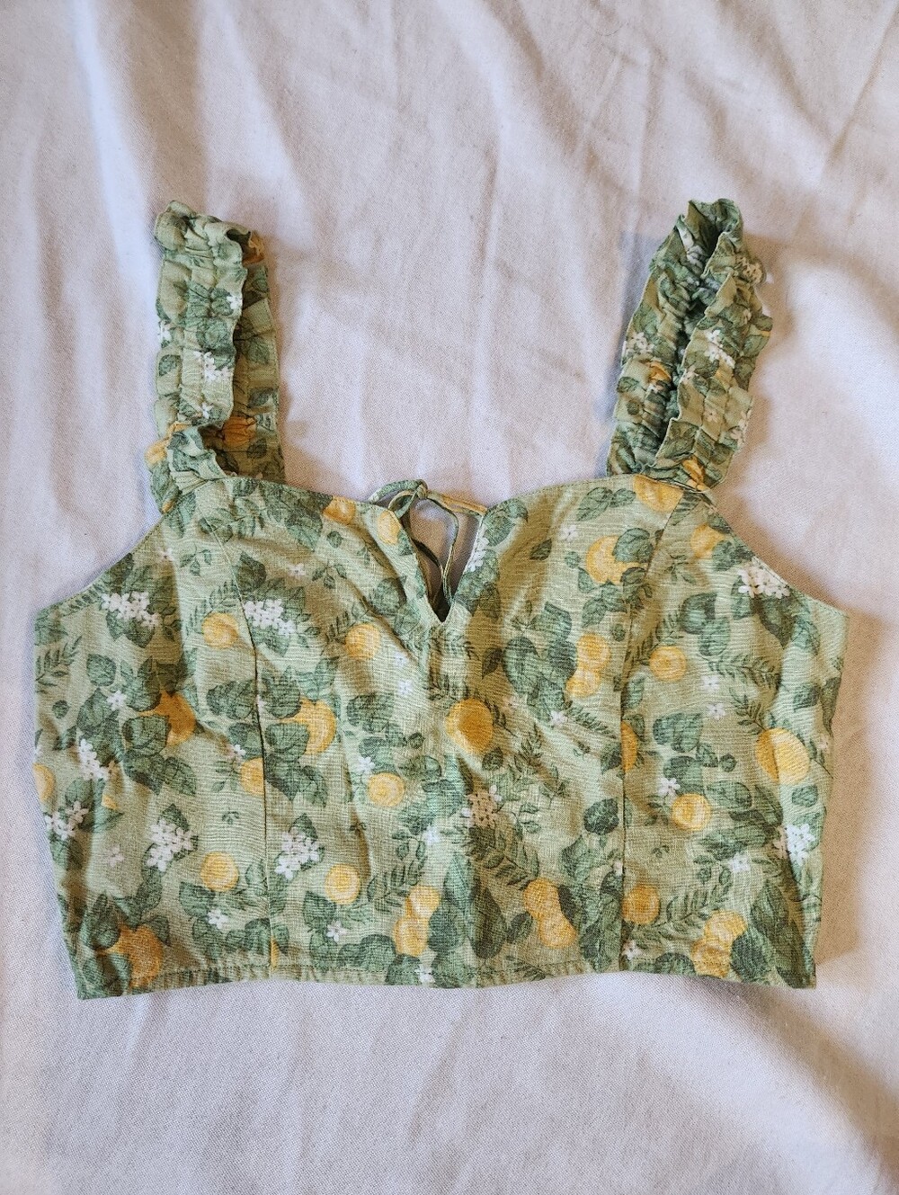 Weekend Los Angeles Lemon Floral Ruffle Crop Top Green Size S